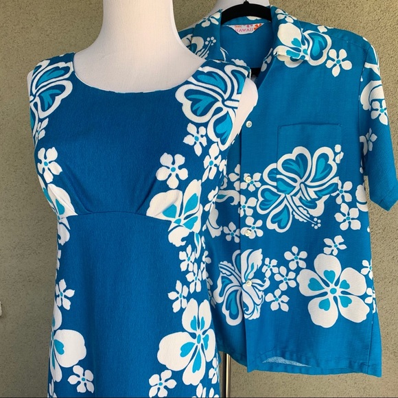 🌺 Vintage Hawaiian Barkcloth Matched Set Dress Shirt - Picture 2 of 16